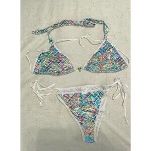 Womens 2 Piece Multicolor Pink Bikini Swimsuit Bathing Suit Mermaid NEW IN BAG